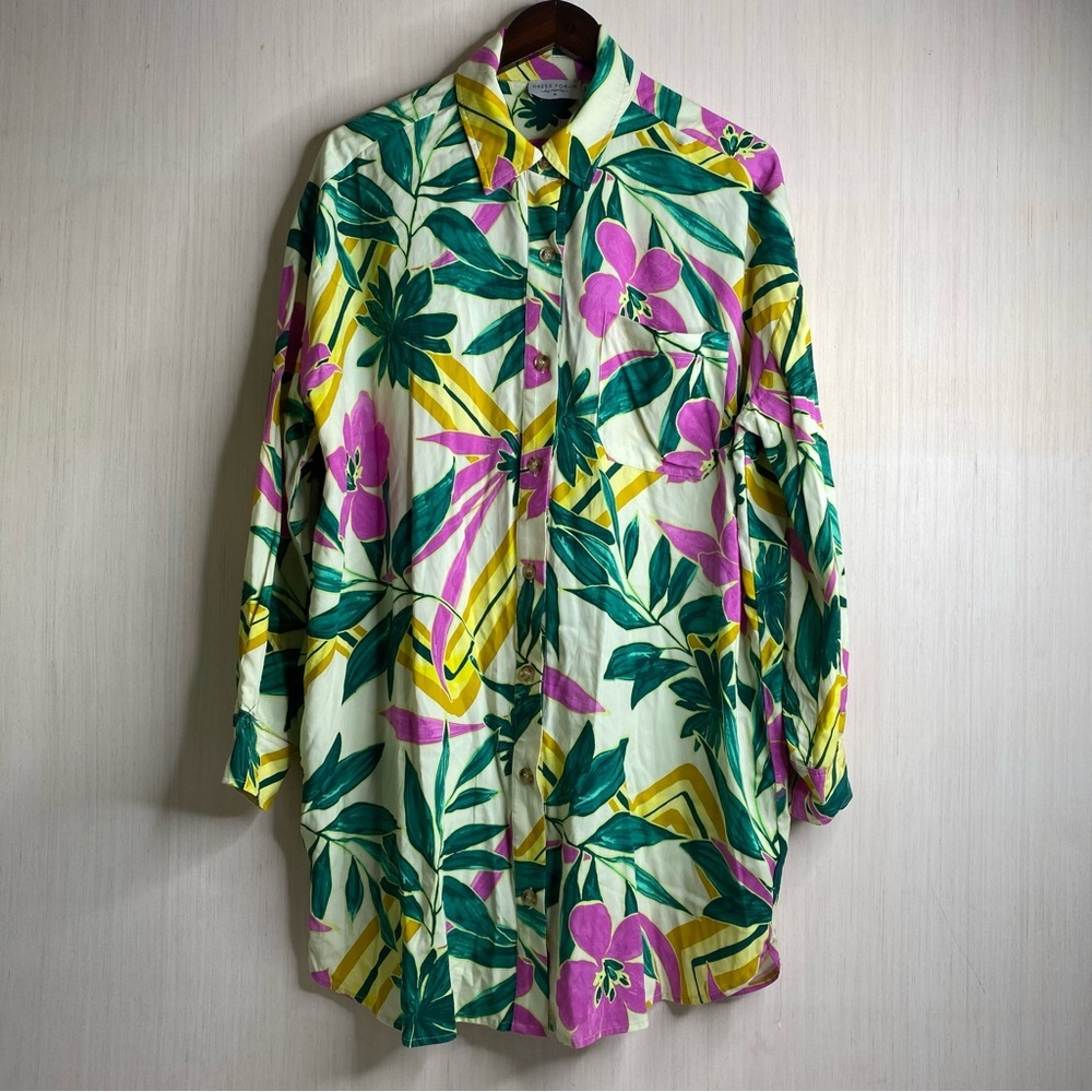 Dress Forum Women’s Tropical Print Button Front Shirt Dress Medium